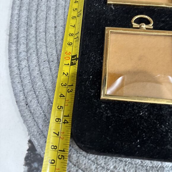 Antique Art Deco Black Velvet And Brass Convex Picture Frame 3 Picture Hang Only - Picture 9 of 10